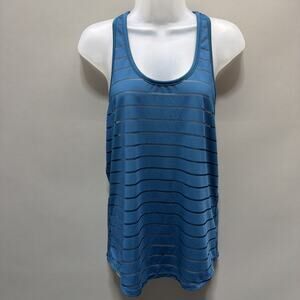 ZYIA Tank Sz Large Striped Teal Blue Green Mesh Lines Athletic Racerback Yoga